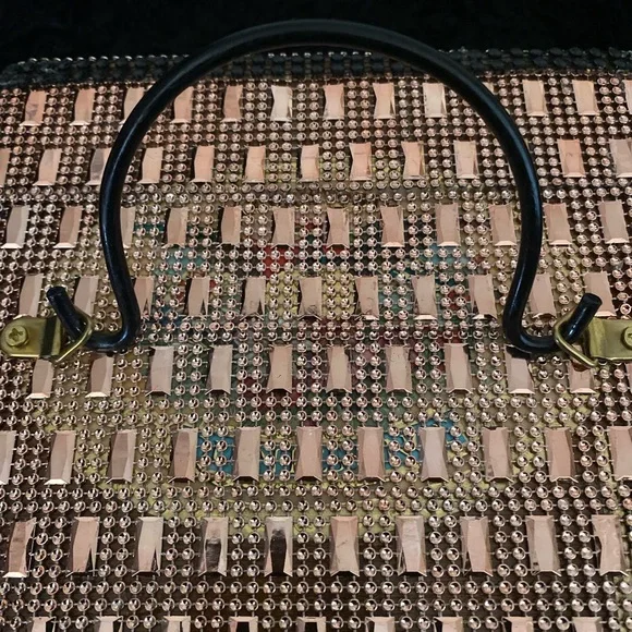 Rose Gold and Black Dress Box Purse with Black Handle, Mirror Inside - Picture 10 of 15